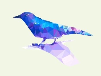 Low polygonal of blue bird on light green backgroud,vector illustration