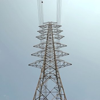 high voltage electric tower with beautiful sky background