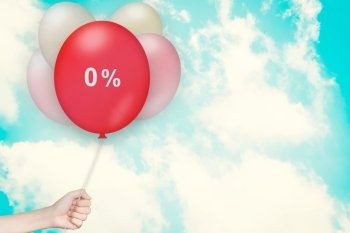 Hand Holding zero percent Balloon with sky and vintage style