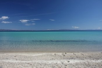 Beauriful nuances of blue colour on the Aegean sea beach,Greece