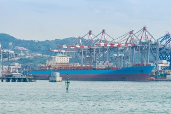 La Spezia. Cargo port.. View of cargo port and container terminal in La Spezia. Italy. Liguria.