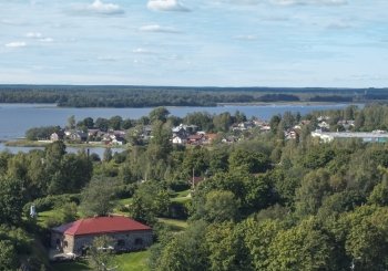 the mouth of the river Vuoksi and the Gulf of Finland in Vyborg. A view of the estuary of Vuoksi and the Gulf of Finland