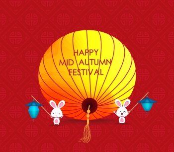 flat Chinese lantern and rabbit. Happy mid autumn festival