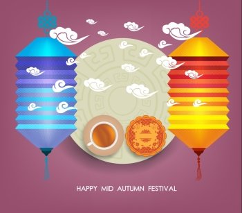 Lanterns of Mid Autumn Festival. Translation, Happy Chuseok . Mid Autumn Festival