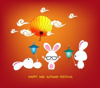 Mid autumn festival rabbit playing with lanterns