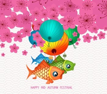 Mid Autumn carp Lantern Festival blossom background. Chinese new year