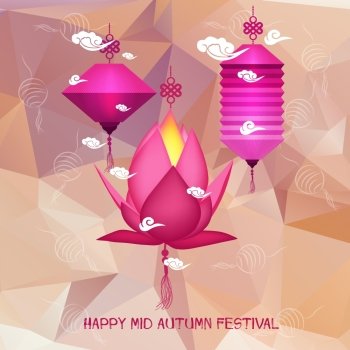 Mid Autumn Festival polygonal background with lanterns