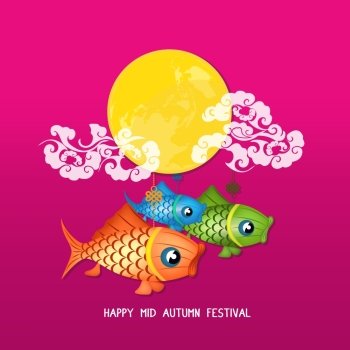 Mid Autumn Lantern Festival vector background with moon carp