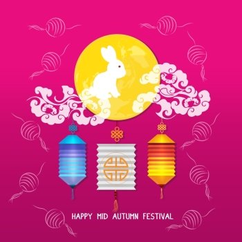 Mid Autumn Lantern Festival vector background with moon rabbit