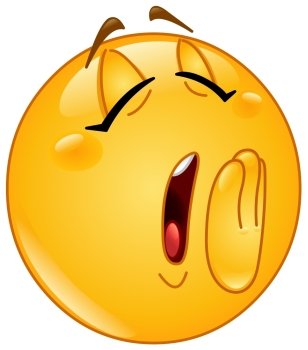 Female emoticon yawning with hand over mouth