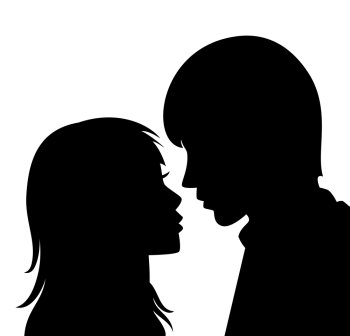 vector silhouette of young man and woman
