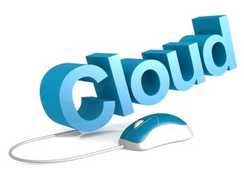Cloud word with blue mouse, 3D rendering
