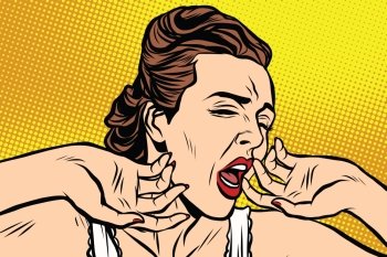retro woman yawning in the morning pop art retro vector. Lady in a nightgown t-shirt. retro woman yawning in the morning