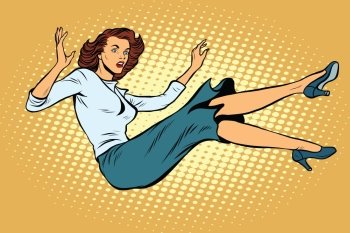 The woman falls down pop art retro vector illustration. Free fall, suicide