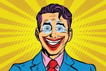Clown smile joker face pop art retro vector illustration. Human emotions. Clown smile joker face