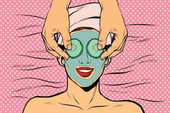 Woman with fruit beauty mask, pop art retro vector illustration