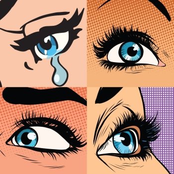 Set of beautiful woman eye makeup and beauty, pop art retro vector illustration