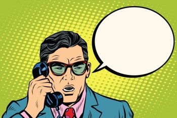 Surprise. Businessman talking on the phone,  pop art retro vector illustration