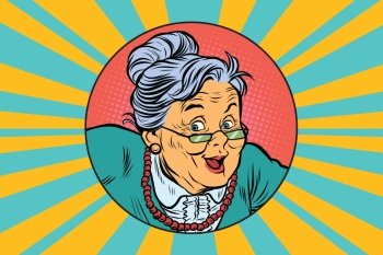 joyful intelligent grandmother. Pop art retro vector illustration. joyful intelligent grandmother pop art