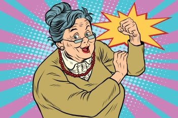 Granny old lady We can do it. Pop art retro vector illustration. Granny old lady We can do it