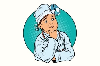 Boy profession doctor. Pop art retro vector illustration. Medicine and health care. Boy profession doctor