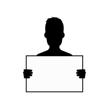 silhouette guy holding blank sign. silhouette guy holding blank sign vector art illustration