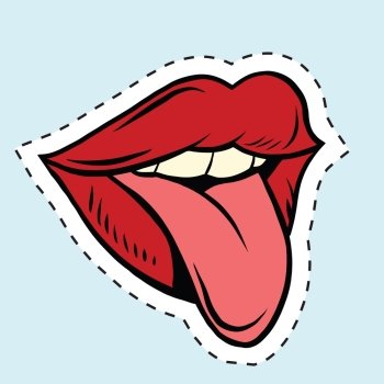 Pup art mouth and tongue,  illustration. Sticker label