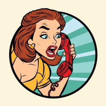 Comic woman talking on retro phone, pop art comic book illustration