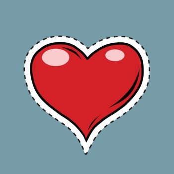 Red heart Valentine, pop art retro label sticker, comic book vector illustration. Icon symbol