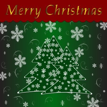 christmas tree over green background. Happy New Year card with Christmas tree over green background