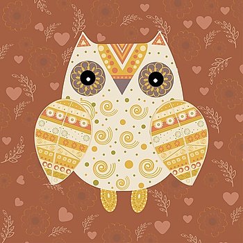 Cute owl with ethnic ornament. Animal bird symbol of wisdom. Funny owl. Vector owl. Bird of prey owl.. Cute owl with ethnic ornament
