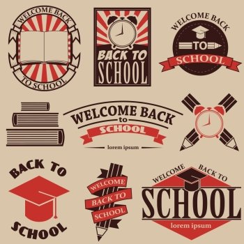 back to school. Labels, badges and design elements for flyer, poster for Back to school theme. Vector illustration.