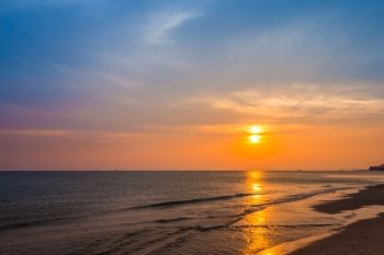 Sai Thong Beach with sunset, sea at Rayong, Thailand