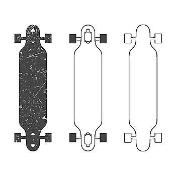 Longboard silhouettes and line drawings. Isolated on white.