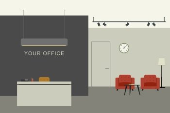 Office interior with reception. Office interior in flat style with reception and waiting area. 