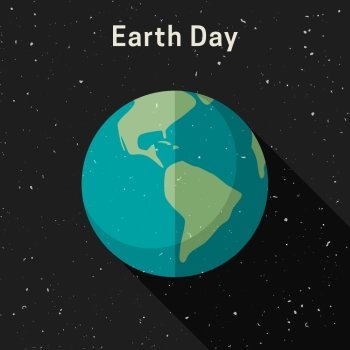 Earth day banner. Earth planet with long shadow. Vector simple banner with Earth Day illustration.