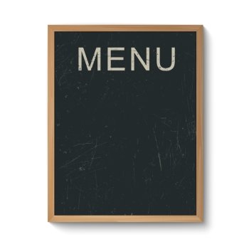 Restaurant menu board in a wooden frame.. Restaurant menu blackboard template in a wooden frame. Isolated on white.