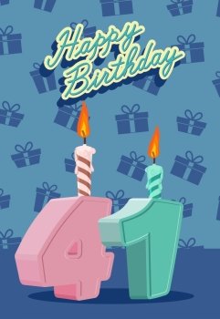 Happy birthday card with 41th birthday. Vector illustration