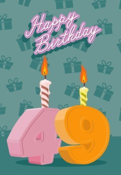 Birthday candle number 49 with flame. vector illustration