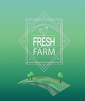 Vector farm fresh logotype in outline style. Geometric crystal farmer field and trees in polygon style.. Vector farm fresh logotype.