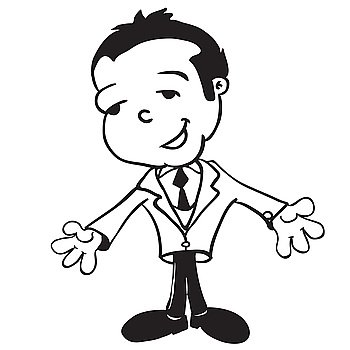 simple black and white little boy in a business suit cartoon