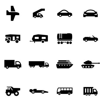 Vector black vehicles icon set. Vector black vehicles icon set on white background