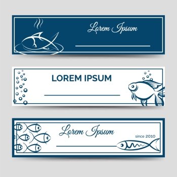 Horizontal banner set with fish. Horizontal banner set with fish. Sea food dishes advertising vector illustration