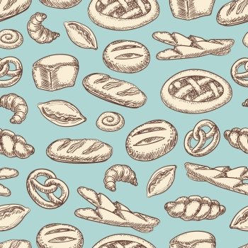 Vintage bakery seamless pattern. Vintage bakery seamless pattern. Vector background with bread, buns, croissant etc
