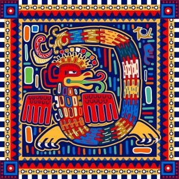 Illustration Quetzalcoatl. Seamless ornamental pattern. Mexican Mythology