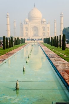 Taj Mahal in the morning mist, Agra, India