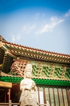 Stone statue of Gwanseeum-bosal at Sanbangsa Temple. Also known as Guanyin or Guanshiyin , is the Goddess of mercy, influenced from Chinese folk religion. Widely worship in the East & South East Asia