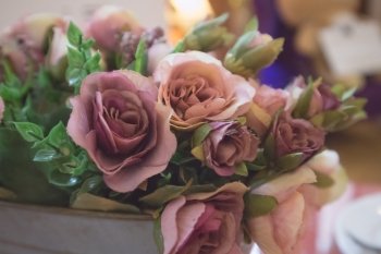 artificial pink rose bouquet - soft focus and vintage tone