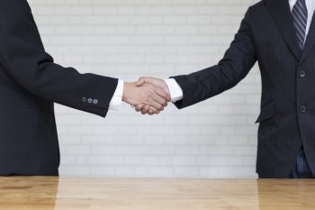 two businessman shaking hands - business teamwork, cooperation concept