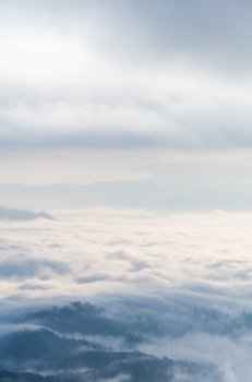 Landscape of cloud above cordillera in the morning from high mountain at viewpoint Huai Nam Dang national park, Chiang Mai and Mae Hong Son province, Thailand